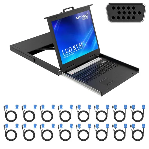 Miniatura 11 de MT-VIKI Conmutador KVM para rack con monitor LCD de 17 pulgadas, conmutador KVM VGA de 16 puertos con monitor táctil de teclado, apto para rack