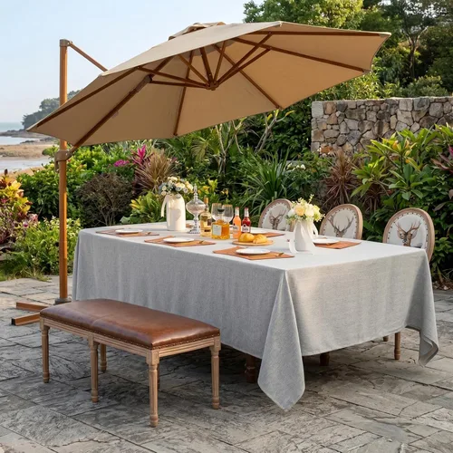 Miniatura 83 de Mantel para mesa rectangular de 55x71 pulgadas, de lino sintético, resistente a las arrugas e impermeable, color beige, para cocina, comedor