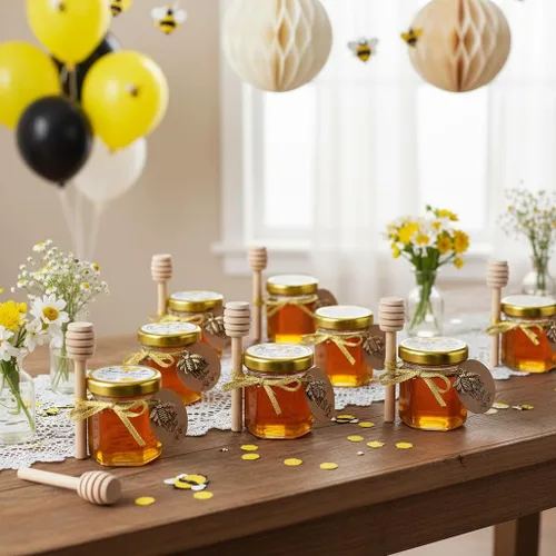 Miniatura 3 de Tarro pequeño de miel, mini tarros de miel con palito de miel, tarros de miel de cristal para recuerdos de baby shower, recuerdos de fiesta