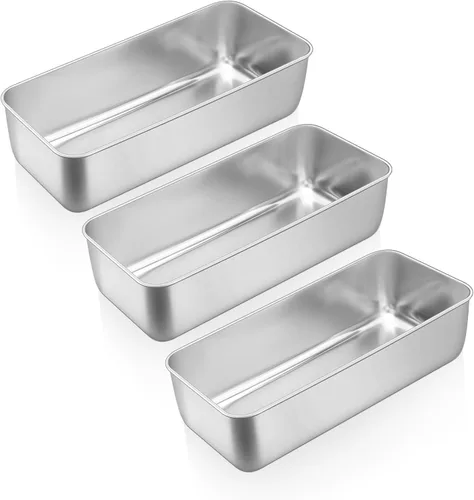 Miniatura 9 de E-far Molde para hornear pan, moldes de acero inoxidable de 9 x 5 pulgadas, utensilios de metal para hornear pan, pastel de carne, torta, brownies