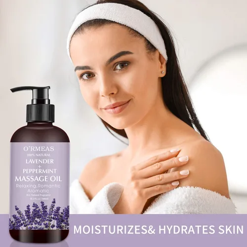 Miniatura 4 de Aceite de masaje con lavanda y menta aceite de masaje para la piel, aceite corporal hidratante para hombres y mujeres, 10.2 onzas líquidas