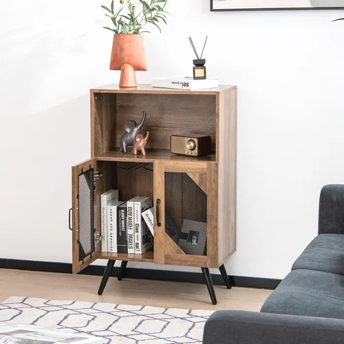 Miniatura 8 de Giantex Armario de bar de vinos de granja, estante para 11 botellas, gabinete de buffet con almacenamiento, aparador de cocina industrial, diseño