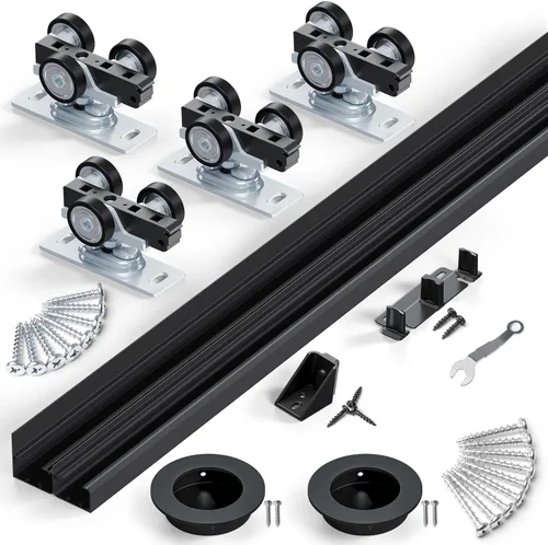 Miniatura 14 de SMARTSTANDARD Kit de herrajes para puertas corredizas de 60 pulgadas/5 pies para armario de gabinete, herrajes de puerta de aleación de aluminio