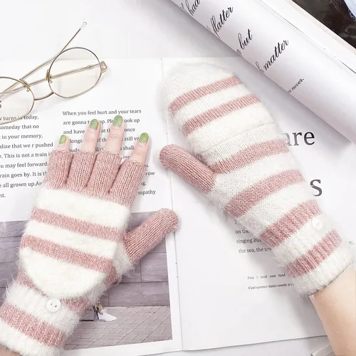 Miniatura 89 de Beurlike Guantes de invierno para mujer, de lana cálida, a prueba de viento, convertibles, sin dedos
