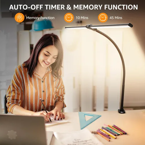 Miniatura 3 de ShineTech Lámpara LED de escritorio para oficina en casa, luz de abrazadera ultra brillante con cuello de cisne flexible, 25 modos de iluminación