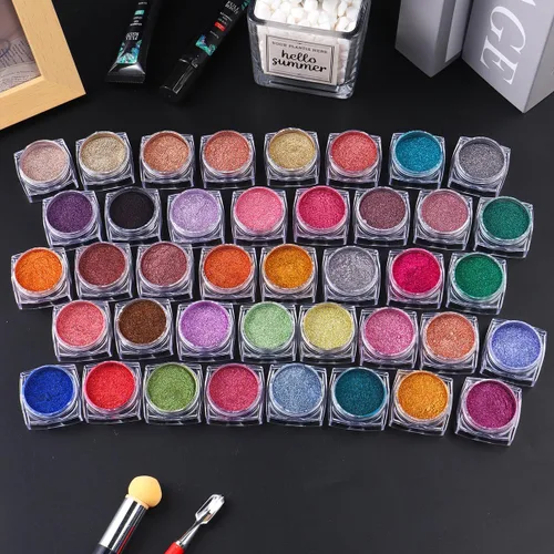 Miniatura 8 de Juego de polvos de uñas cromados de espejo metálico de 40 colores, pigmento de espejo metálico profesional con brillo holográfico, incluye tonos oro