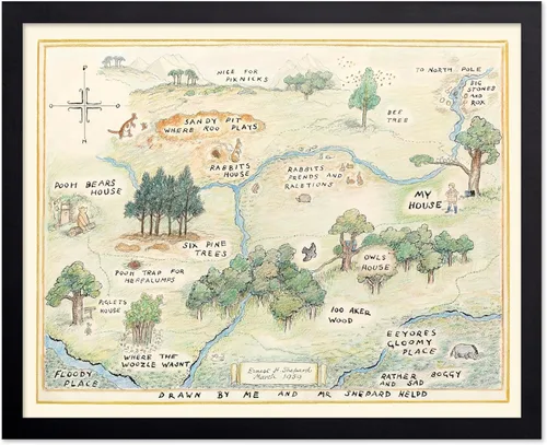 Miniatura 61 de Poster Master Póster de ilustración vintage, impresión de paisaje retro, regalo para bebé, niño, mapa de madera de 100 acres, oso, cerdo, animal