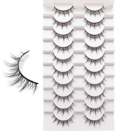 Miniatura 22 de Losha - Pestañas postizas de aspecto natural, paquete de pestañas postizas hechas a mano, pestañas de visón sintético, 14 pares de pestañas de ojo
