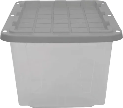 Miniatura 5 de CX NEGRO Y AMARILLO, Contenedor de Almacenamiento Transparente Resistente de 27 Galones y Tapa de Cierre Hermético, Transparente y Gris