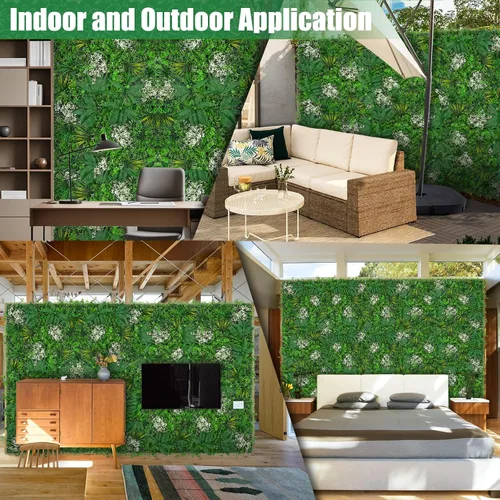 Miniatura 6 de Paneles de pared de césped de 20 x 20 pulgadas, 16 piezas de fondo de vegetación artificial con hojas resistentes a los rayos UV, decoración