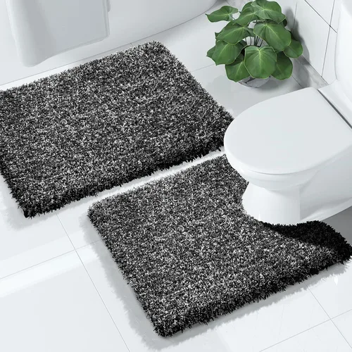 Yimobra Juego de 2 alfombras de baño, alfombra de baño suave y absorbente y alfombra de inodoro en forma de U con respaldo antideslizante, lavable a