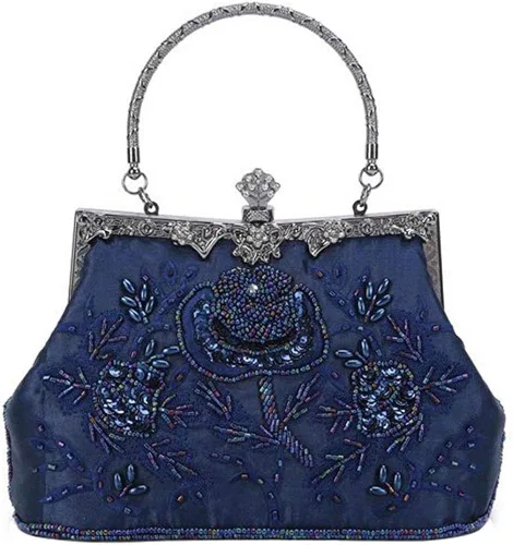 KISSCHIC Bolso de mano para mujer, estilo vintage, con cuentas bordadas, lentejuelas, para boda, fiesta, bolso de mano