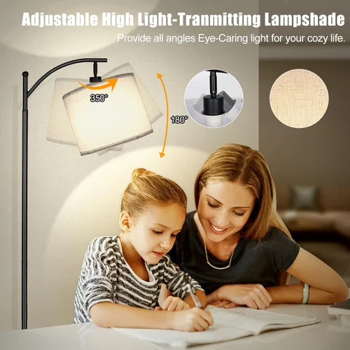 Miniatura 5 de mukuxin LED Floor Lamps for Living Room, 12W 1200LM Modern Arc Floor Lamp with Remote & Adjustable Linen Lampshade, 12 Color Temperature Stepless