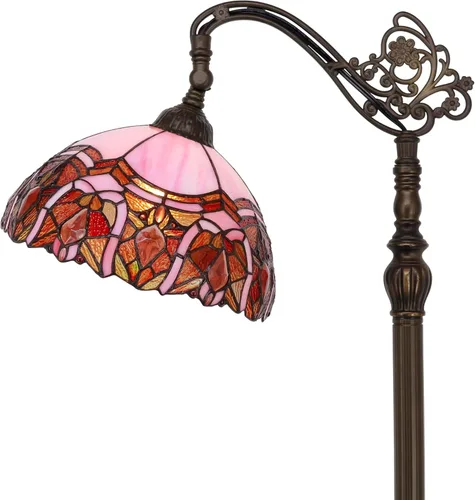 Tiffany - Lámpara de pie con vitrales, 18.88 x 12 x 67 pulgadas, joyería rosa | Luz de lectura antigua de cuello de cisne arqueado ajustable en