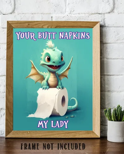 Miniatura 6 de Your Butt Napkins My Lady Adorable Baby Dragon Cartoon Holding a Roll of Toilet Paper - 11x14 Unframed Wall Art Print - Funny and Cute Bathroom