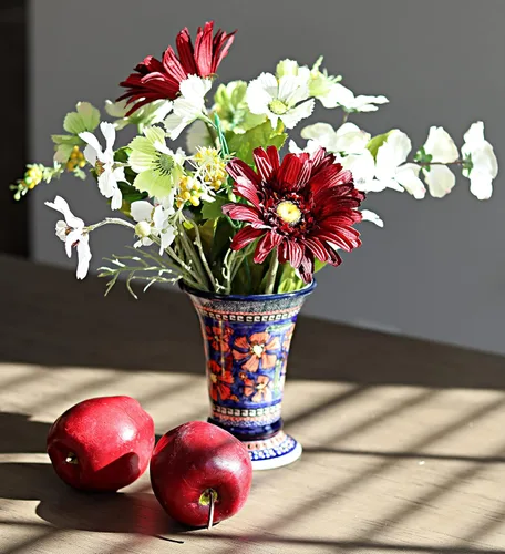Miniatura 2 de Jarrón pequeño de cerámica pulida de rosas azules, florero pequeño de flores rojas de la selva, 6 pulgadas de alto, florero de cerámica, diseño
