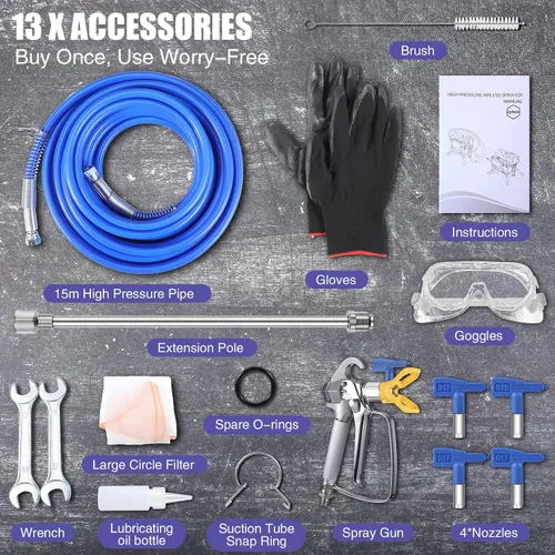 Miniatura 3 de Rociador de pintura sin aire 450, pulverizador de pintura de 0.47 GPM para interior del hogar, 3300 psi, 900 W, pulverizador sin aire de alta