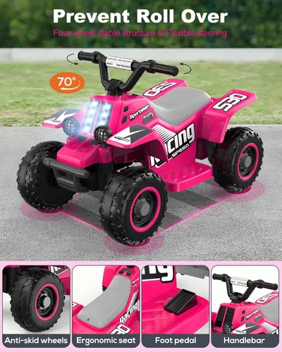Miniatura 5 de ANPABO Juguete ATV de 6 V 7AH para niños, 4 ruedas para niños pequeños con faro, adelante y atrás, bocina, reproductor de música, USB, MP3, Rosa