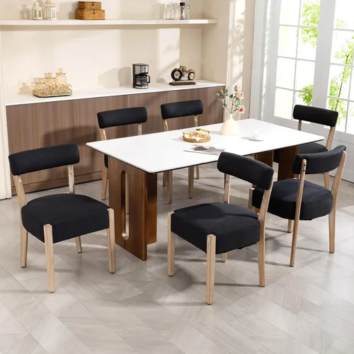 Miniatura 30 de ZJhome Sillas de comedor, paquete de 2 sillas de cocina de madera modernas de mediados de siglo con tapicería de lino, diseño tejido de respaldo