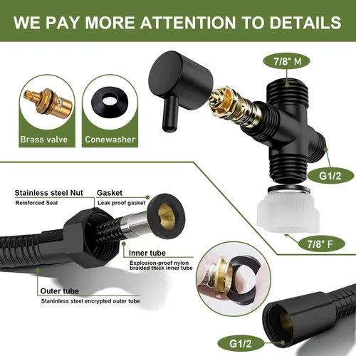 Miniatura 4 de Pulverizador de bidé de mano, limpieza de inodoro, pañal para bebé, limpieza higiénica, instalación rápida y fácil, múltiples usos, acero Negro mate