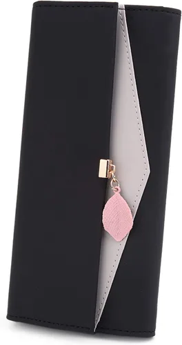 Miniatura 41 de UTO - Cartera pequeña RFID de piel sintética con dije de hoja, cierre de cremallera y tarjetero.