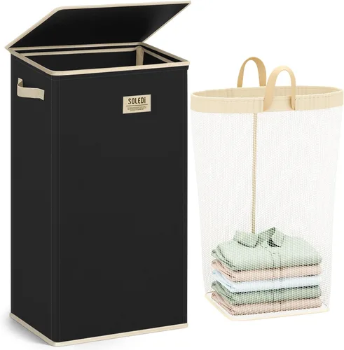 Miniatura 18 de SOLEDI - Canasta de lavandería con tapa de 100L, canasta de ropa plegable grande y alta, cesta de lavandería con bolsa removible fácil