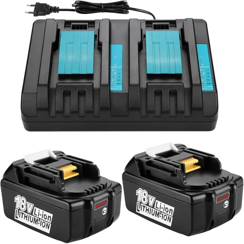 Paquete de 2 baterías de 18 V 6.0 Ah y cargador de repuesto para baterías Makita BL1860 BL1850 BL1840 BL1830B y cargador rápido DC18RD