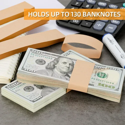Miniatura 6 de PONNOR Paquete de 550 bandas de dinero en blanco natural kraft marrón para efectivo, correas autoadhesivas para monedas, para envoltorios