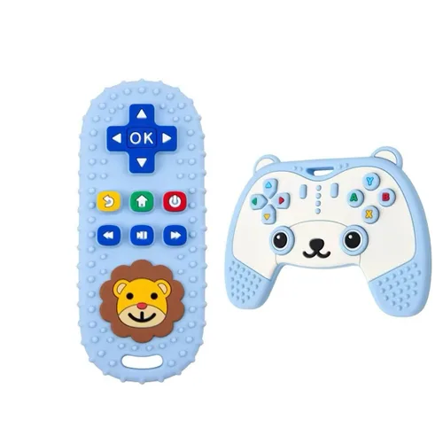 Miniatura 11 de AALFA Juguetes de Dentición para Bebé, Conjunto de Mordedores de Silicona Suave en Forma de Control Remoto de TV + Máquina de Juegos, Juguetes Rosa