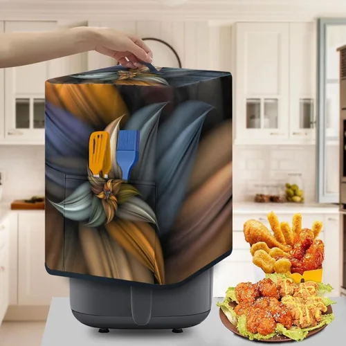 Miniatura 4 de Air Fryer Oven Dust Cover with Handle and Pocket, Easy Cleaning Electric Appliance Cover, Brown Flower Flor marrón (Brown Flower)
