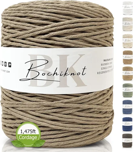Miniatura 11 de BOCHIKNOT Cuerda de macramé a granel de 0.157 in x 495 yardas, cuerda de algodón de una sola hebra para colgar plantas en la pared, manualidades
