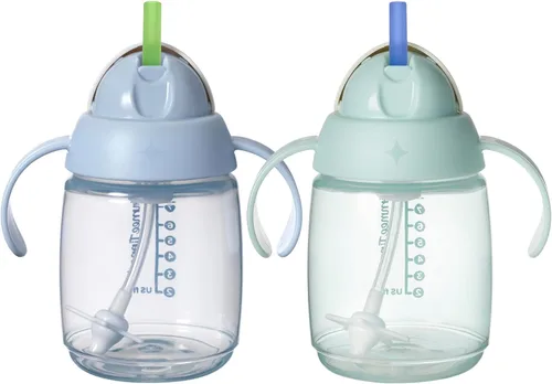 Tommee Tippee Starter - Vaso para beber de 8 onzas para bebés y niños pequeños, con popote de silicona con peso y asas de fácil agarre, sin BPA,