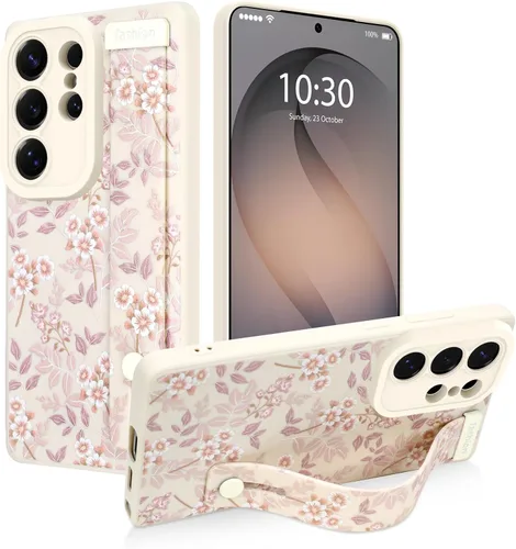 Miniatura 39 de Funda magnética compatible con Samsung Galaxy S25 Ultra para mujeres y hombres, estética flor de durazno, correa de muñeca ajustable incorporada