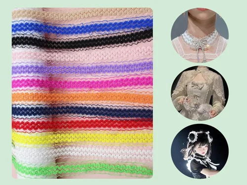 Miniatura 7 de Cinta de encaje elástica negra con volantes de 20 yardas para coser de 1 pulgada de organza de doble onda, ajuste de encaje, ropa y ropa