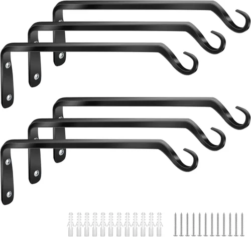 Worth Garden - Paquete de 6 soportes de ménsula para colgar plantas de 10 pulgadas, gancho de pared de hierro forjado con recubrimiento de polvo