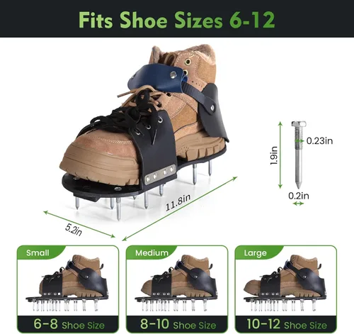Miniatura 2 de Zapatos aireadores de césped para césped con protección de pies, zapatos de aireación para césped con correa ajustable, zapatos de aireación