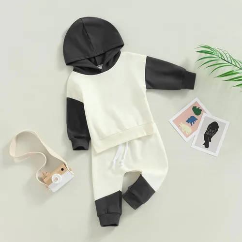 Miniatura 35 de Ropa de bebé niño 3 6 9 12 18 24M 3T Conjunto de pantalones con capucha patchwork sudadera con capucha pantalones de rayas traje de otoño invierno