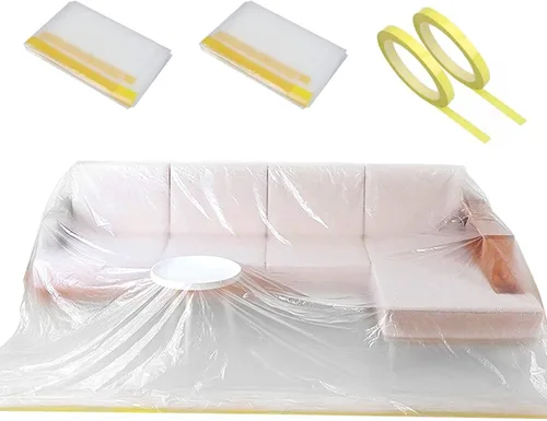 Paquete de 2 fundas de plástico para sofá de 146 pulgadas/12 pies, fundas de muebles, fundas de sofá seccional, funda de plástico extragrande para