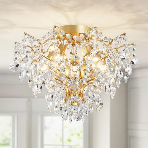 Miniatura 24 de WUZUPS Candelabro colgante de cristal con 5 luces, lámpara de techo moderna para dormitorio, pasillo, bar, cocina, baño, 20.3 pulgadas de alto
