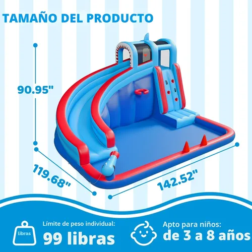 Miniatura 4 de Tobogán acuático inflable para patio trasero de niños con soplador de 450 W, castillo de salto con tobogán de agua, parque acuático para actividades