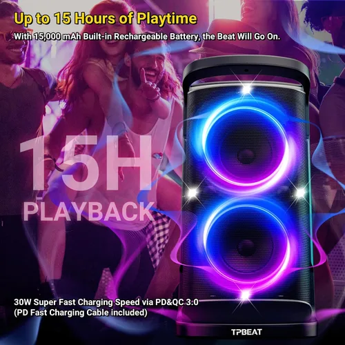 Miniatura 5 de QxbJoy Altavoz Bluetooth Portátil: Sonido Potente de 160W de Pico, Bajo Profundo Inalámbrico, Boombox Grande, Subwoofer Grande, 15 Horas de Duración