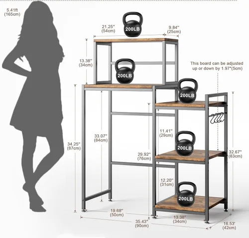 Miniatura 3 de COCOLUCKY - Mini soporte para refrigerador de 6 niveles con estante de almacenamiento. Diseño asimétrico 2 en 1: lado ancho para nevera + Marrón