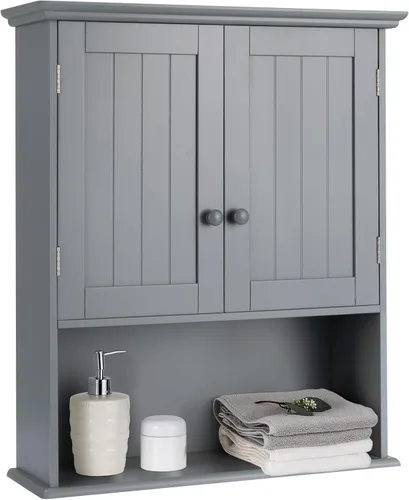 Miniatura 10 de Giantex Gabinetes de medicina, armario de baño montado en la pared con estante ajustable, 2 puertas, armario de almacenamiento de baño sobre