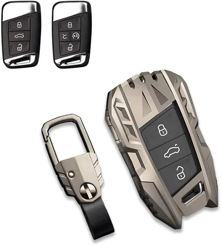 Miniatura 8 de Aleación de zinc Smart Car Key Fob Case Cover Holder para Volkswagen VW Passat Tiguan Atlas Golf Alltrack con llavero