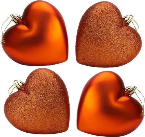 Miniatura 10 de Bolas en forma de corazón de 4 a 3.937 in, diseño mate y purpurina, adornos de Navidad (rosa bebé)