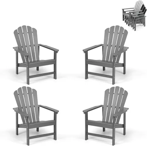 Miniatura 21 de Juego de 4 sillas Adirondack apilables para todo tipo de clima, de polietileno de alta densidad que ahorran espacio, con cubierta para patio al aire