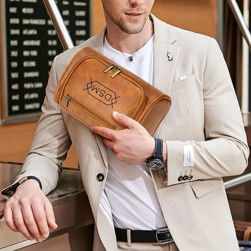 Miniatura 5 de Neceser personalizado para hombres, marido, novio, papá, cuero con capacidad para viaje, kit de viaje hecho a mano con grabado personalizado, nombre