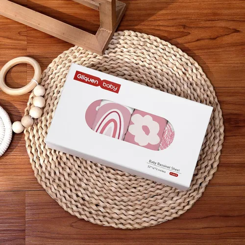 Miniatura 6 de Gllquen Baby Paquete de 4 sábanas de moisés, transpirable y acogedora, sábana bajera elástica para cuna de viaje, patrón floral de moda, sábanas