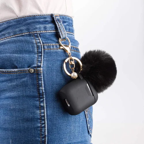 Miniatura 6 de Filoto Compatible con Funda para Airpod 2 y 1, Linda Funda Protectora de Silicona Accesorios Fundas/Llavero/Pompón, Mejor Regalo para Niñas y Negro