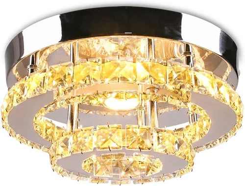 Mini candelabro LED de cristal para techo, 2 capas, lámpara de techo empotrada, moderna iluminación para pasillo, escalera, cocina, baño (blanco